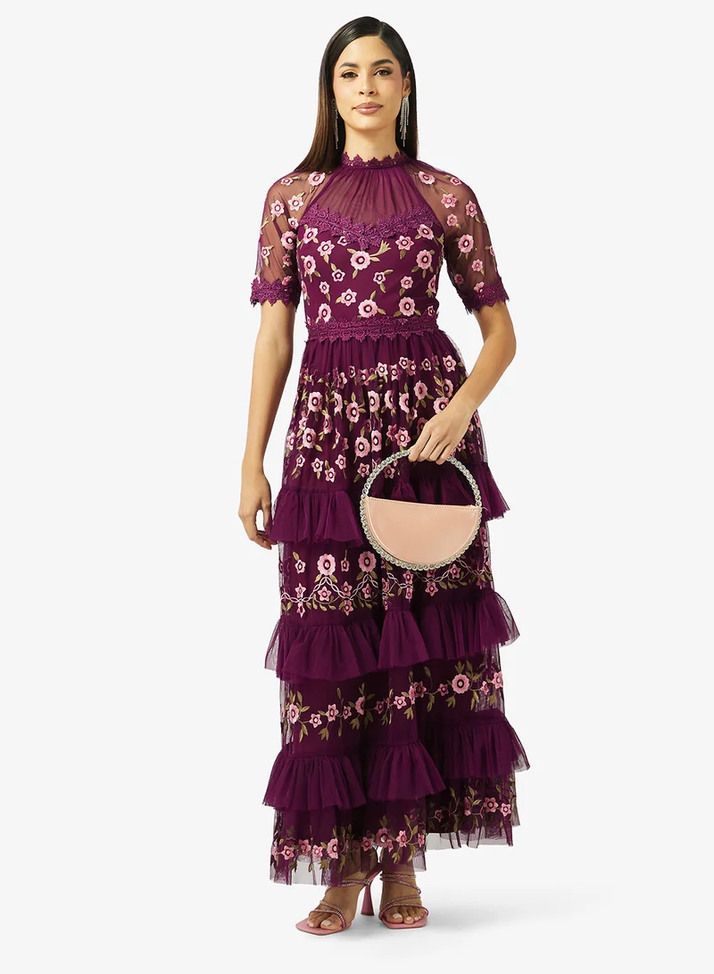 Frock And Frill  Embellished Short Sleeve Maxi Dress for Women | Best Price UAE